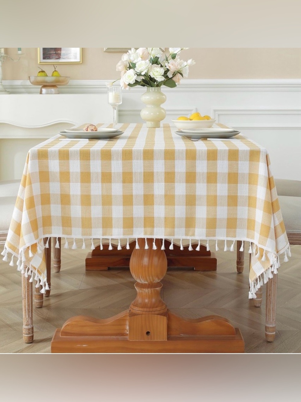 Buffalo Plaid Checkered Tablecloth w Tassel 100% Cotton Rectangular 55x86”